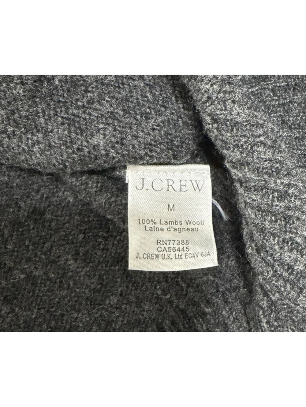 J Crew 100% Lambswool Sweater Mens Medium Charcoal Gray Knit Pullover Crewneck